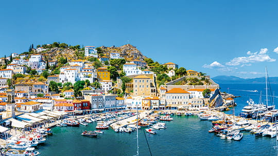 A view over the harbour in Hydra, Greece